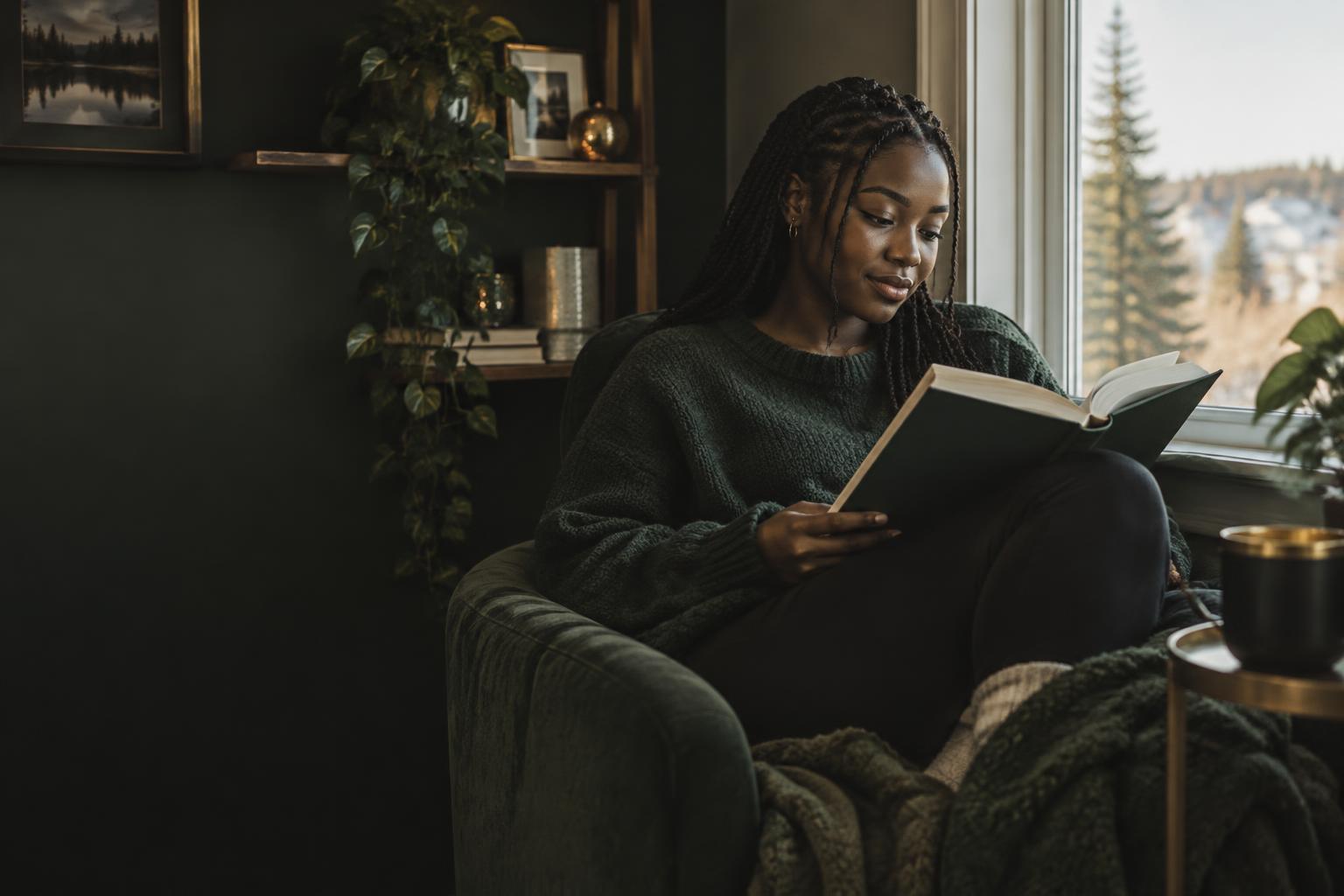 A young woman in a safe and welcoming Alberta community space